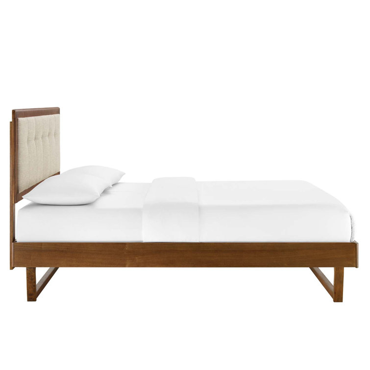 Willow Black and White Twin Wood Platform Bed with Tufted Upholstered Headboard