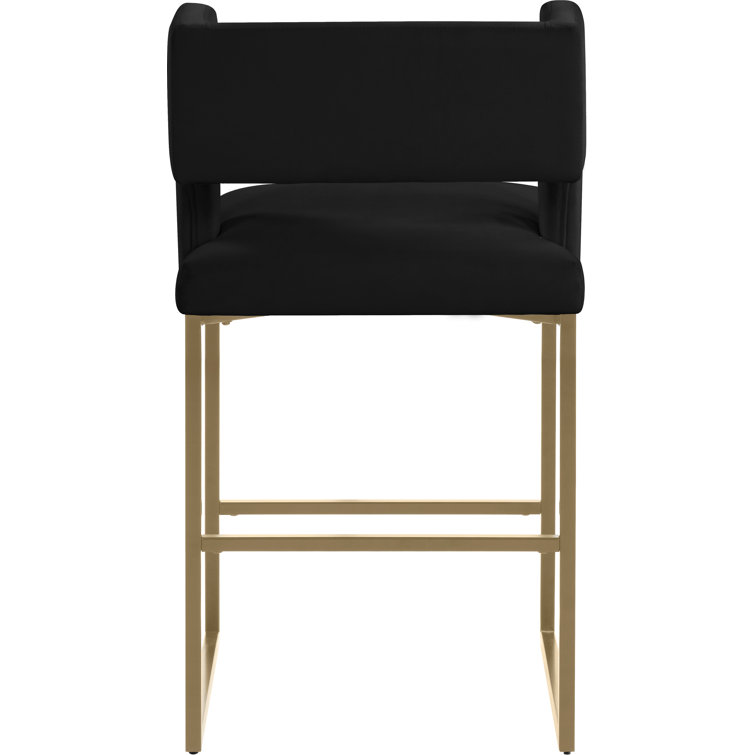 Caleb 26'' Luxurious Black Velvet Counter Stool with Gold Iron Legs