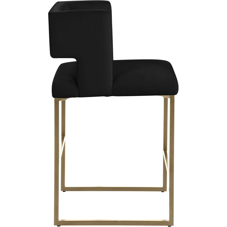 Caleb 26'' Luxurious Black Velvet Counter Stool with Gold Iron Legs