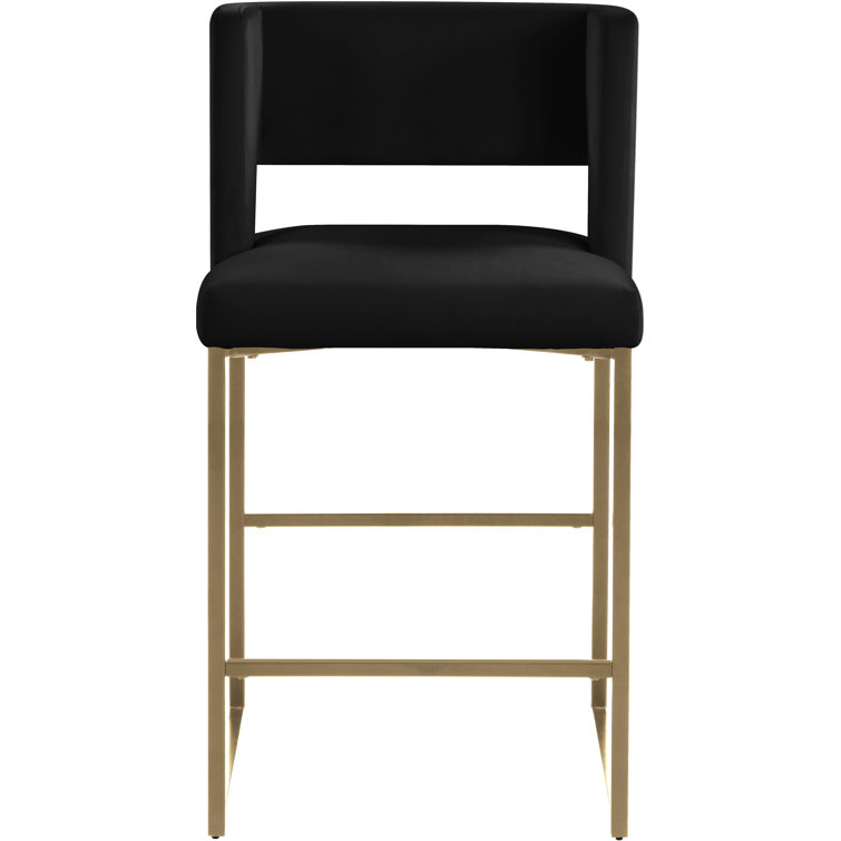 Caleb 26'' Luxurious Black Velvet Counter Stool with Gold Iron Legs