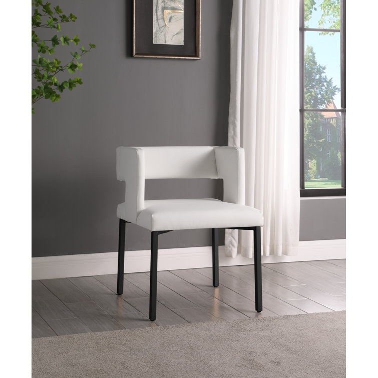 Caleb White Faux Leather Low-Back Side Chair with Matte Black Legs