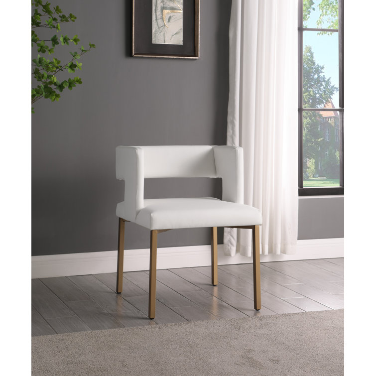 White Faux Leather Dining Chair with Gold Legs