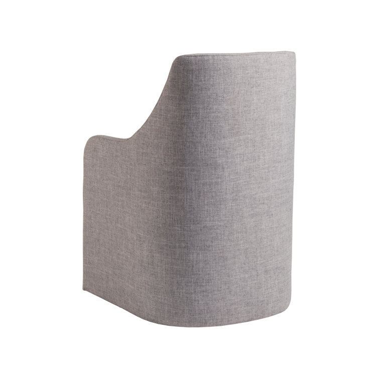 Transitional Gray Mahogany Riley Arm Chair with Linen Weave Upholstery