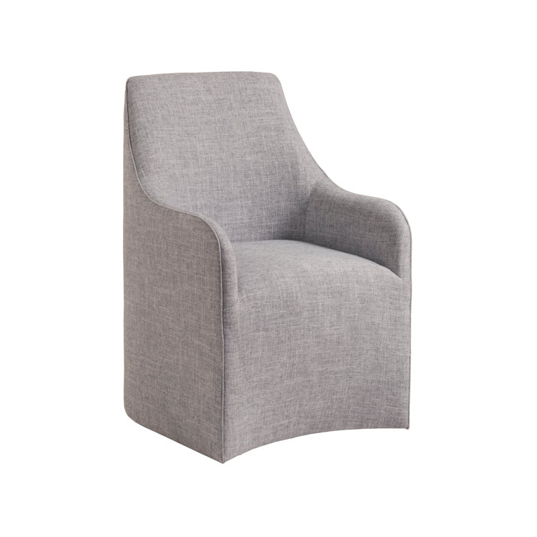 Transitional Gray Mahogany Riley Arm Chair with Linen Weave Upholstery
