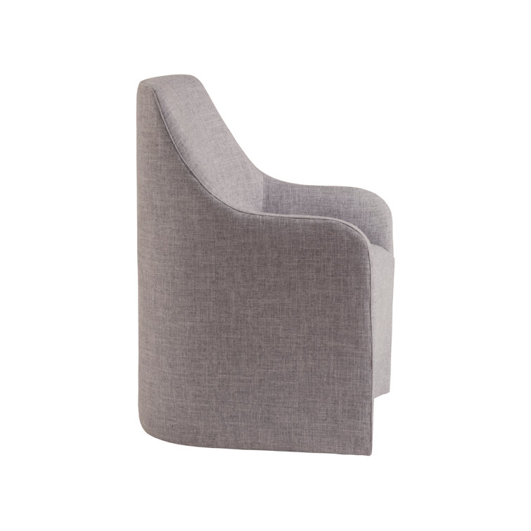 Transitional Gray Mahogany Riley Arm Chair with Linen Weave Upholstery