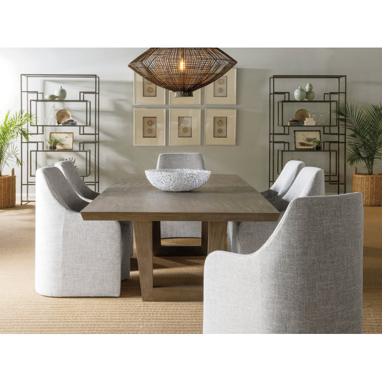 Transitional Gray Mahogany Riley Arm Chair with Linen Weave Upholstery