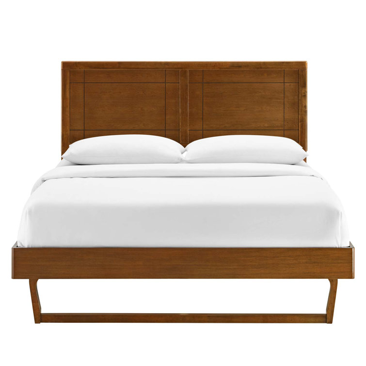 Marlee Mid-Century Twin Platform Bed in Walnut with Wood Slats