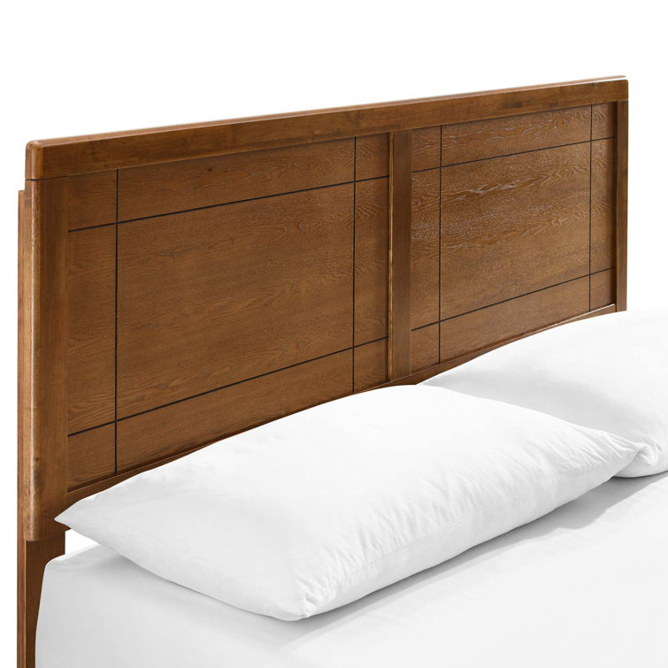 Marlee Mid-Century Twin Platform Bed in Walnut with Wood Slats