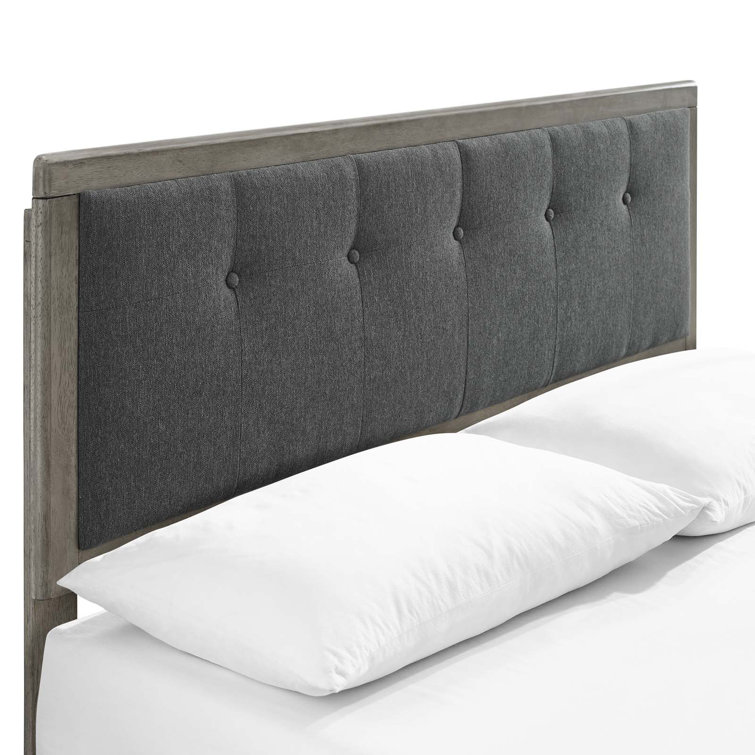 Mid-Century Tufted Upholstered Queen Bed with Wood Frame