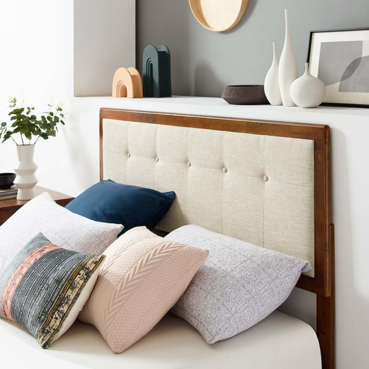 Willow Black and White Twin Wood Platform Bed with Tufted Upholstered Headboard