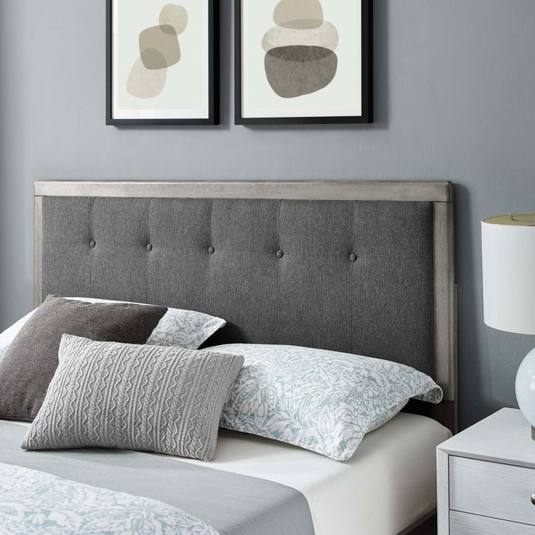 Mid-Century Tufted Upholstered Queen Bed with Wood Frame