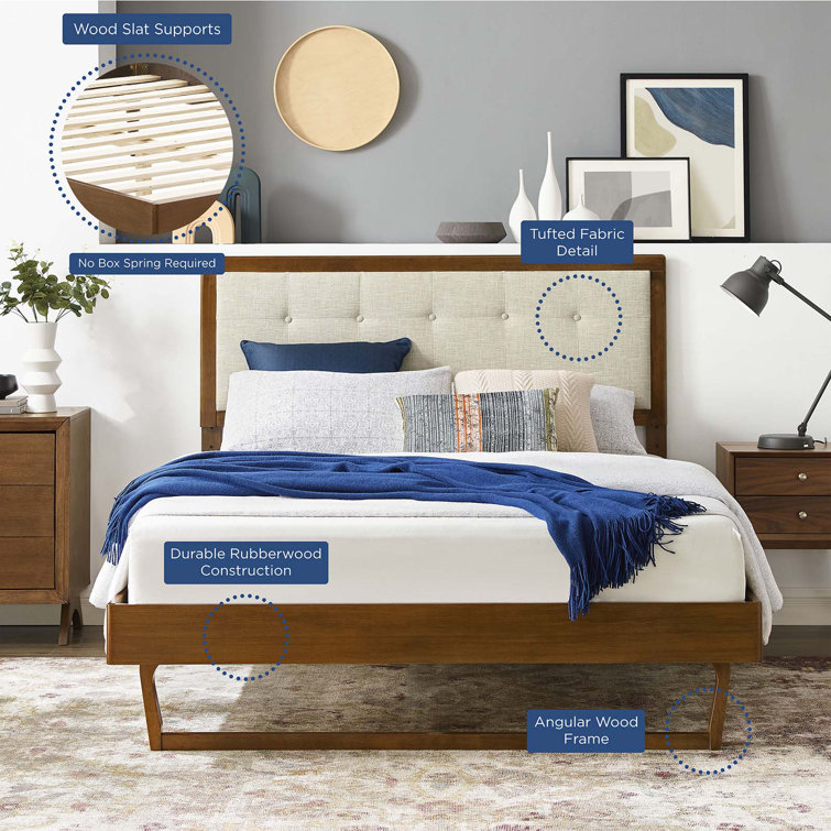 Willow Black and White Twin Wood Platform Bed with Tufted Upholstered Headboard