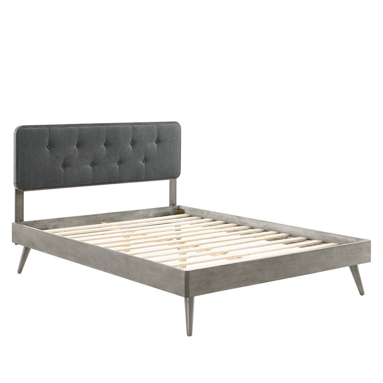Bridgette King Walnut Beige Tufted Upholstered Wood Platform Bed