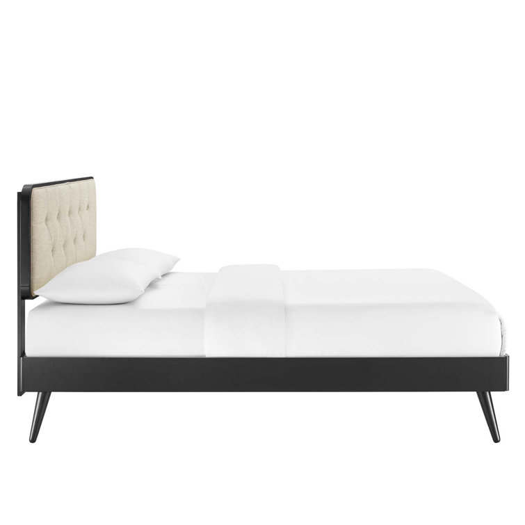 Bridgette King Walnut Beige Tufted Upholstered Wood Platform Bed