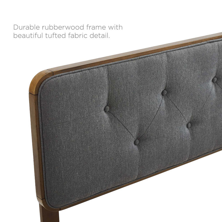 Walnut Charcoal Twin Wood Platform Bed with Upholstered Headboard
