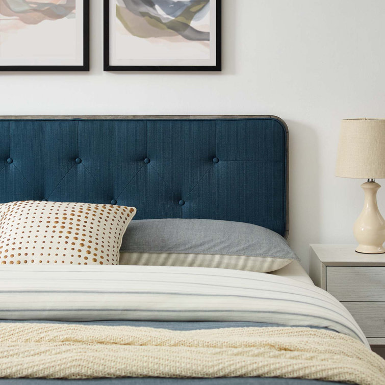 Walnut Charcoal Twin Wood Platform Bed with Upholstered Headboard