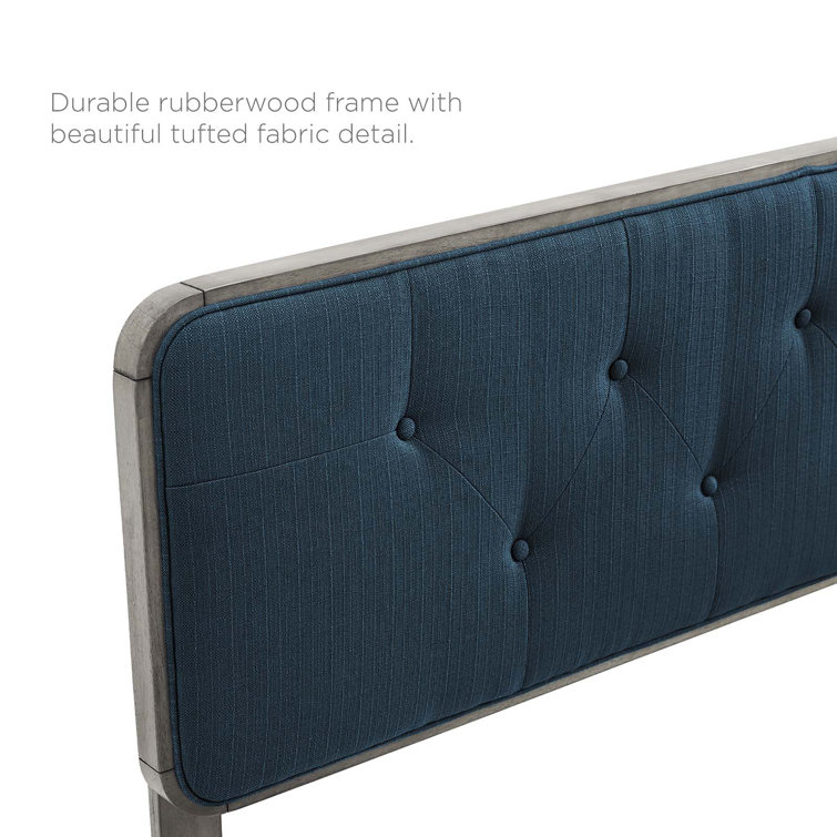 Walnut Charcoal Twin Wood Platform Bed with Upholstered Headboard