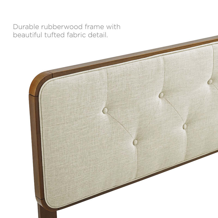 Bridgette King Walnut Beige Tufted Upholstered Wood Platform Bed