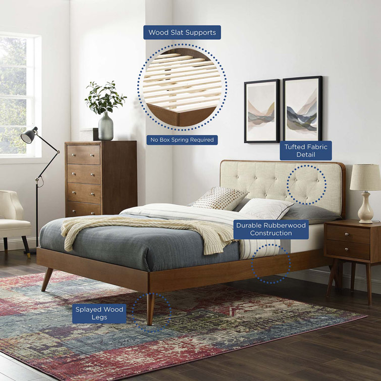 Bridgette King Walnut Beige Tufted Upholstered Wood Platform Bed