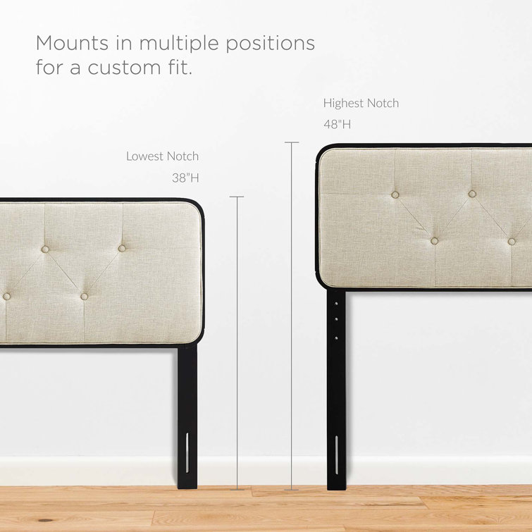 Black and Beige Full Upholstered Wood Platform Bed with Tufted Headboard