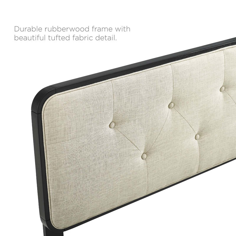 Black and Beige Full Upholstered Wood Platform Bed with Tufted Headboard