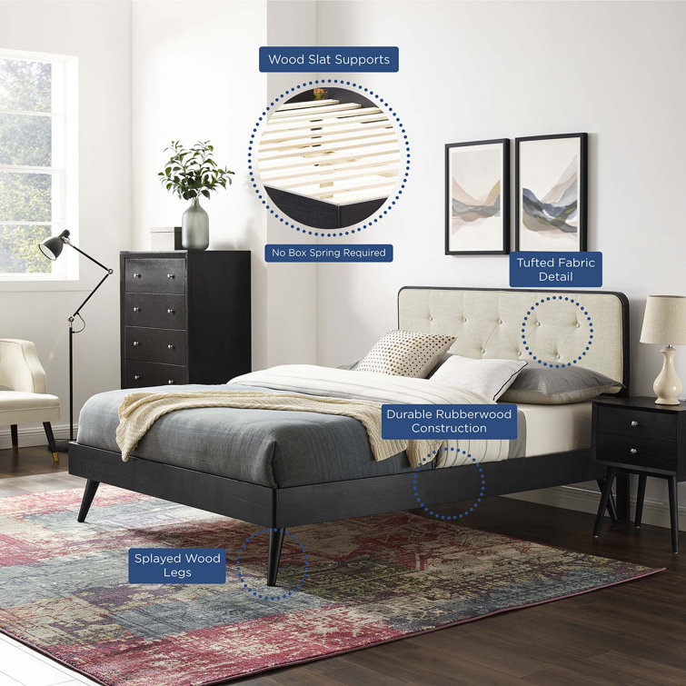 Black and Beige Full Upholstered Wood Platform Bed with Tufted Headboard