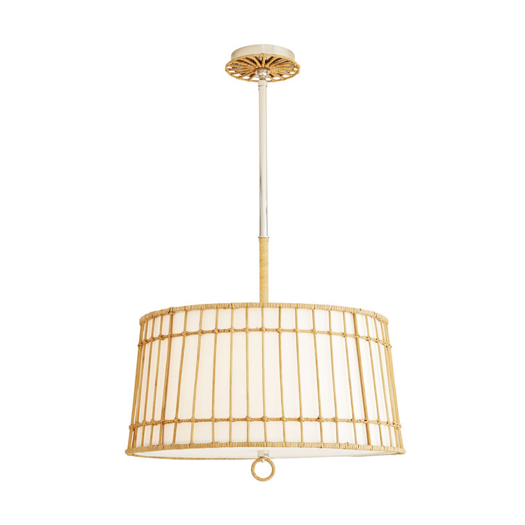Sea Island Polished Nickel 19.5" Drum Pendant Light with Linen & Rattan