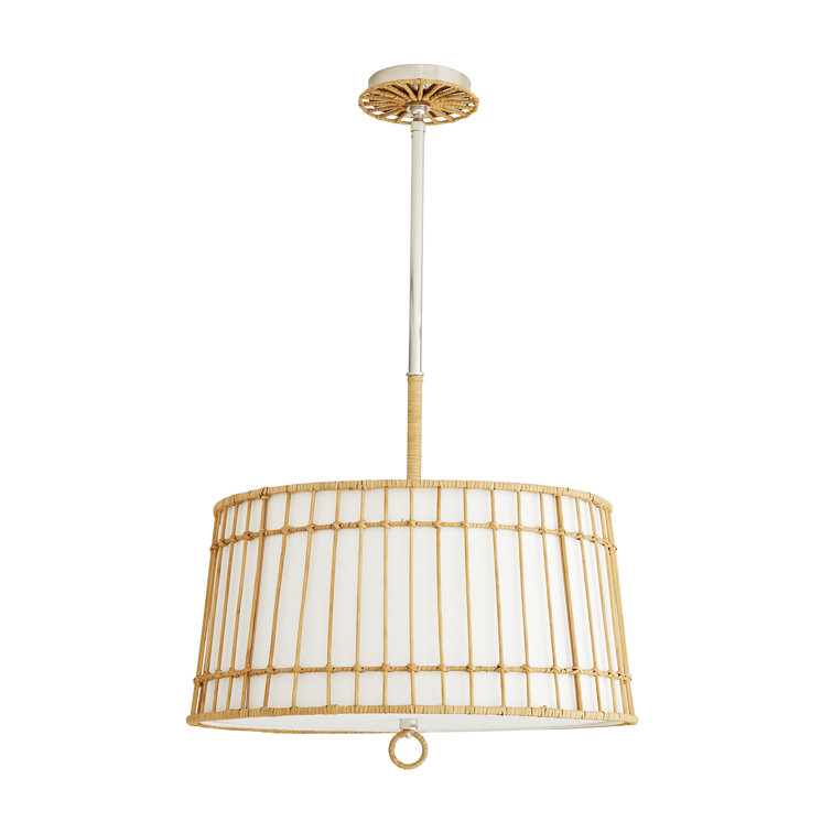 Sea Island Polished Nickel 19.5" Drum Pendant Light with Linen & Rattan