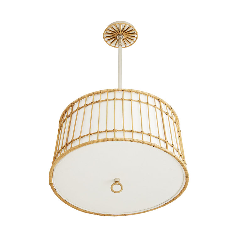 Sea Island Polished Nickel 19.5" Drum Pendant Light with Linen & Rattan