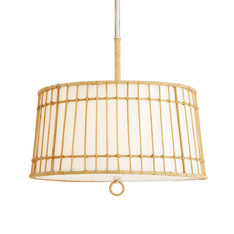 Sea Island Polished Nickel 19.5" Drum Pendant Light with Linen & Rattan