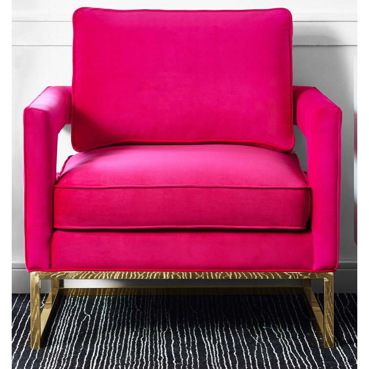 Bright Pink Velvet Armchair with Gold Metal Base