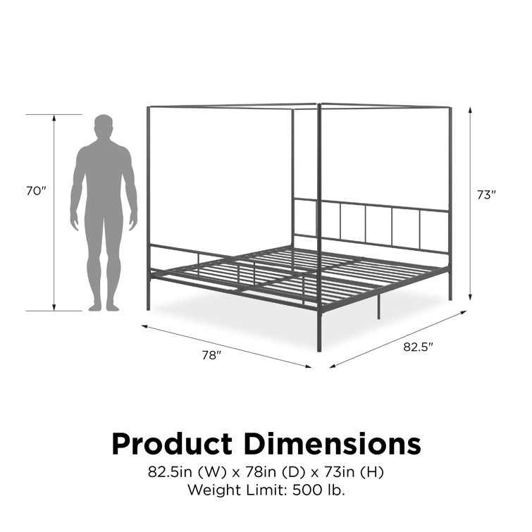 King Size Dark Gray Metal Canopy Platform Bed with Headboard
