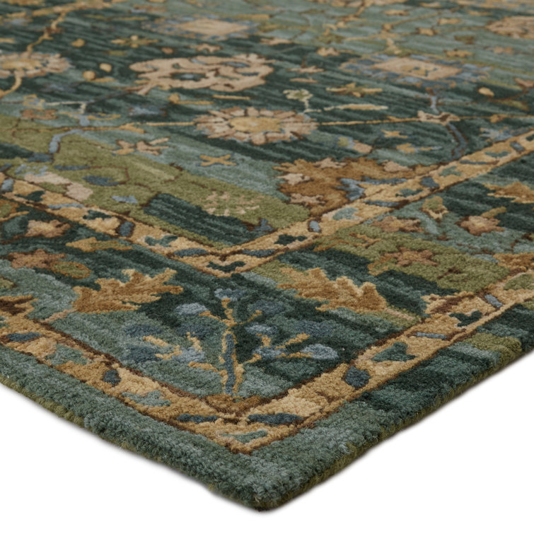 Corla Blue and Green Floral Hand-Tufted Wool Rug 8' x 10'