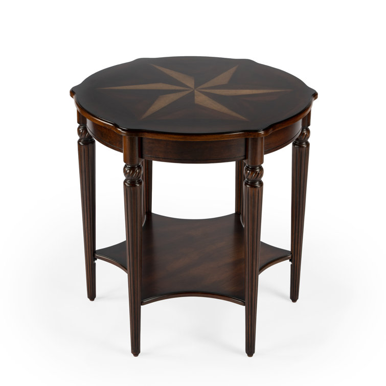 Traditional Round Cherry Wood Accent Table with Inlays