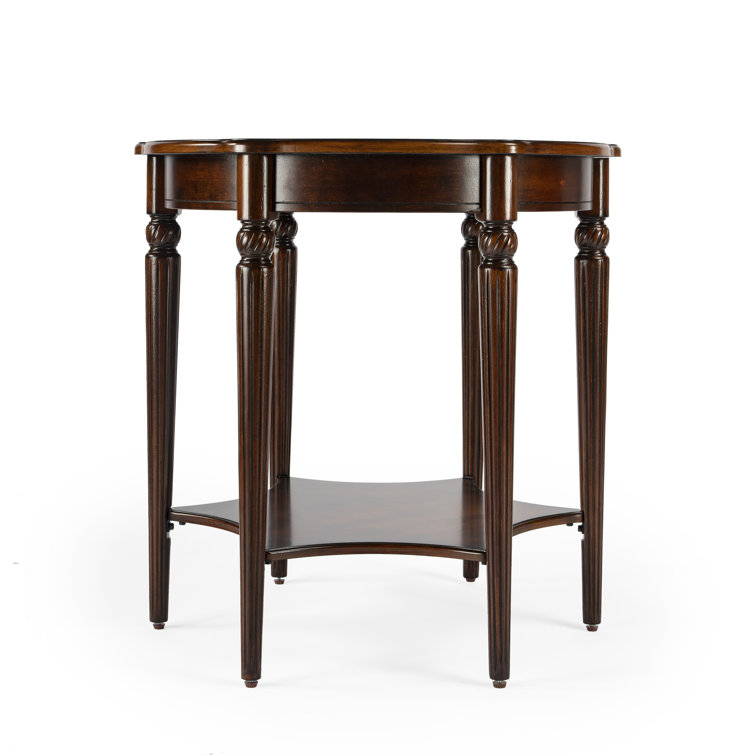 Traditional Round Cherry Wood Accent Table with Inlays
