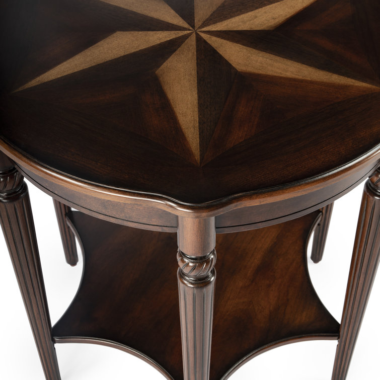 Traditional Round Cherry Wood Accent Table with Inlays