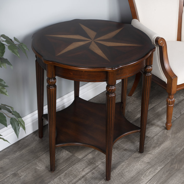 Traditional Round Cherry Wood Accent Table with Inlays