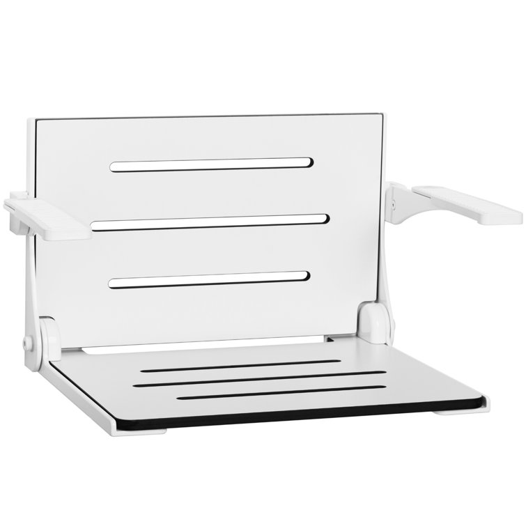 White Matte Teak Folding Wall-Mounted Shower Seat