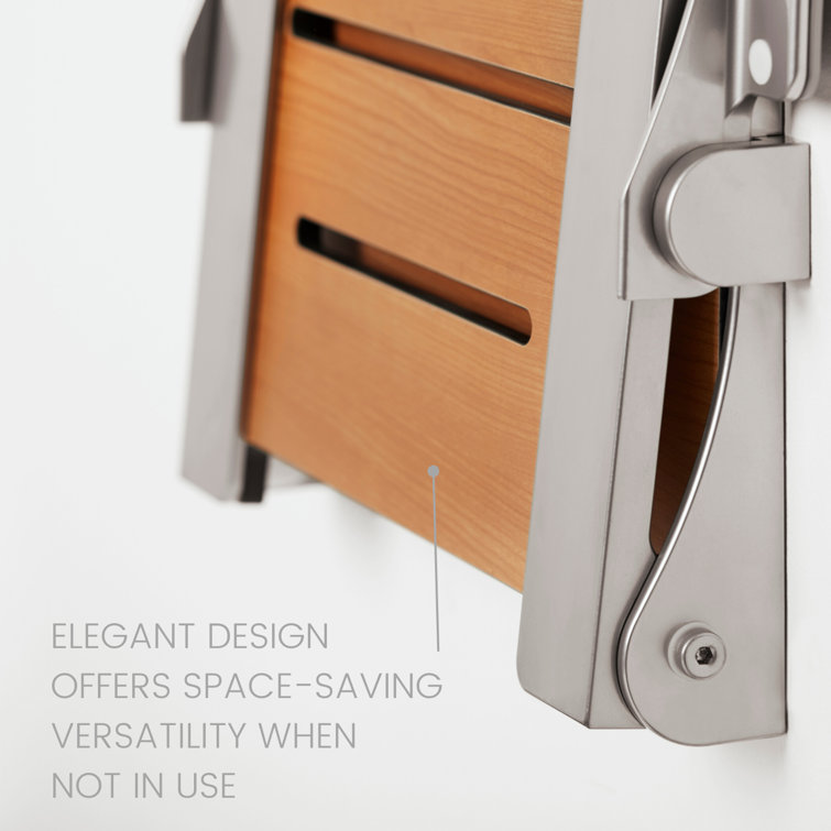 Seachrome Silhouette Teak and Silver Folding Shower Seat with Arms