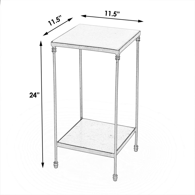 White Marble and Black Metal Square End Table with Shelf