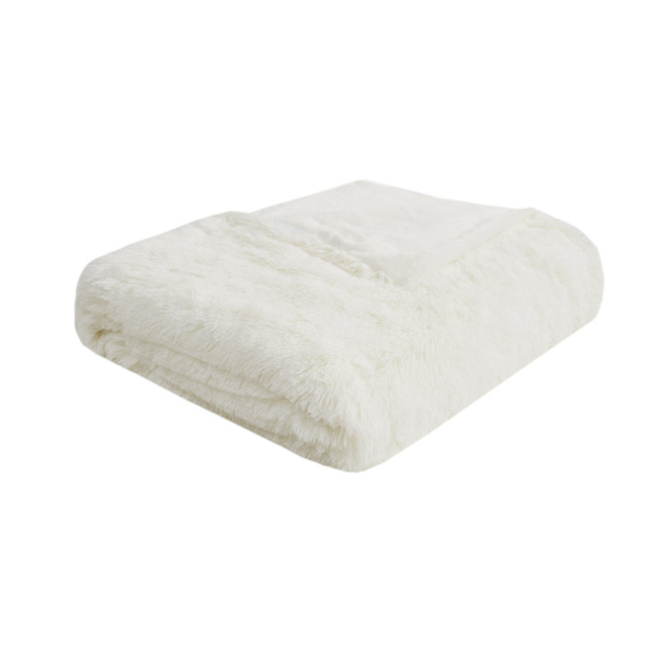 Ivory Shaggy Faux Fur Full/Queen Bedspread Cover Set