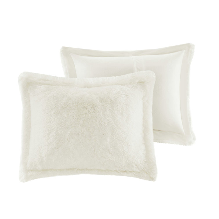 Ivory Shaggy Faux Fur Full/Queen Bedspread Cover Set