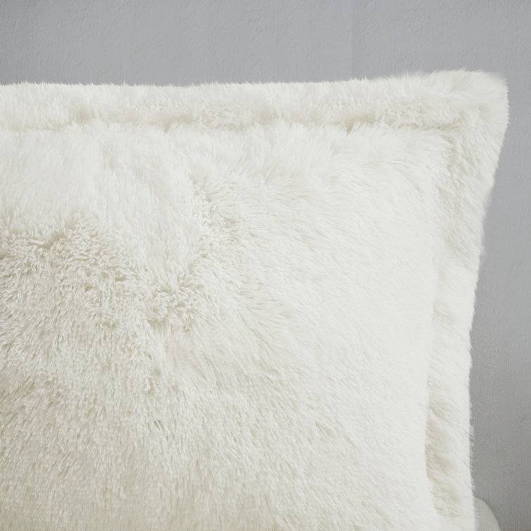 Ivory Shaggy Faux Fur Full/Queen Bedspread Cover Set