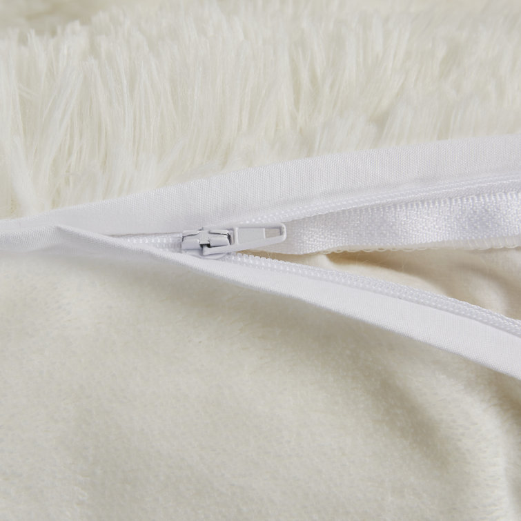 Ivory Shaggy Faux Fur Full/Queen Bedspread Cover Set