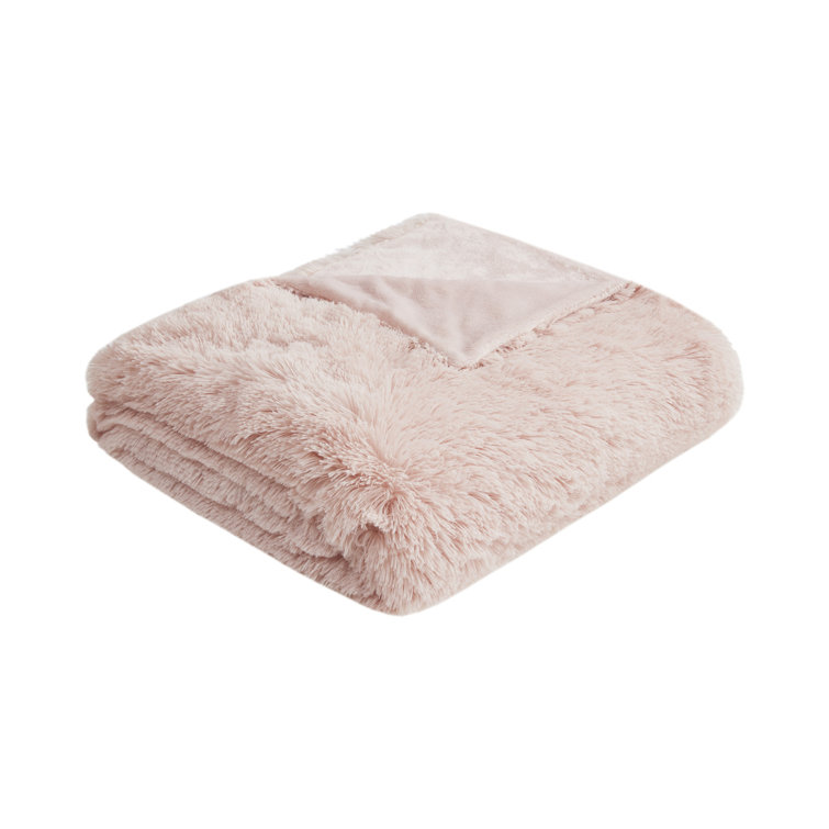 Blush Twin Shaggy Faux Fur Bedspread Cover Set