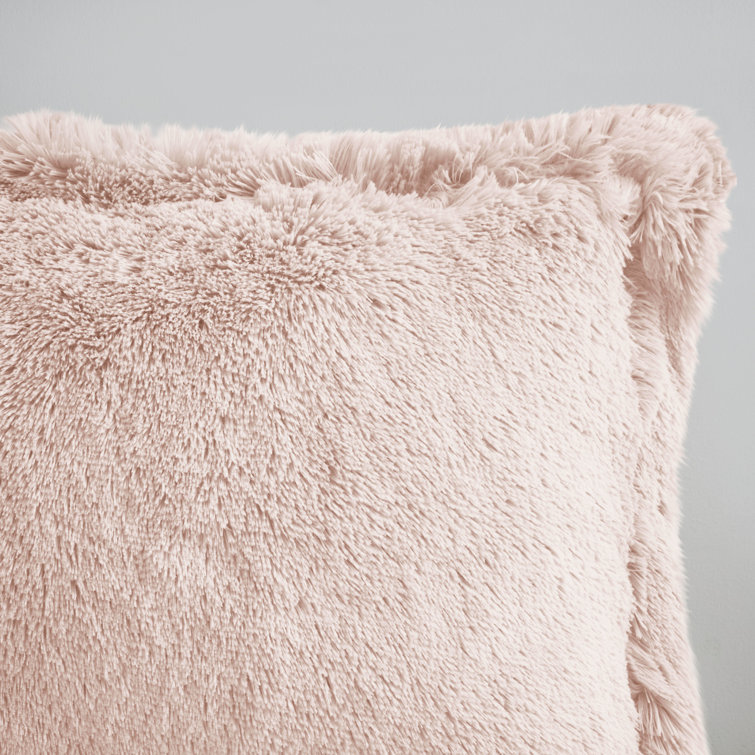 Blush Twin Shaggy Faux Fur Bedspread Cover Set