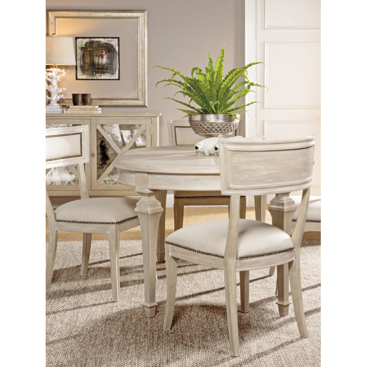Gray Mahogany Round Extendable Dining Table for Six