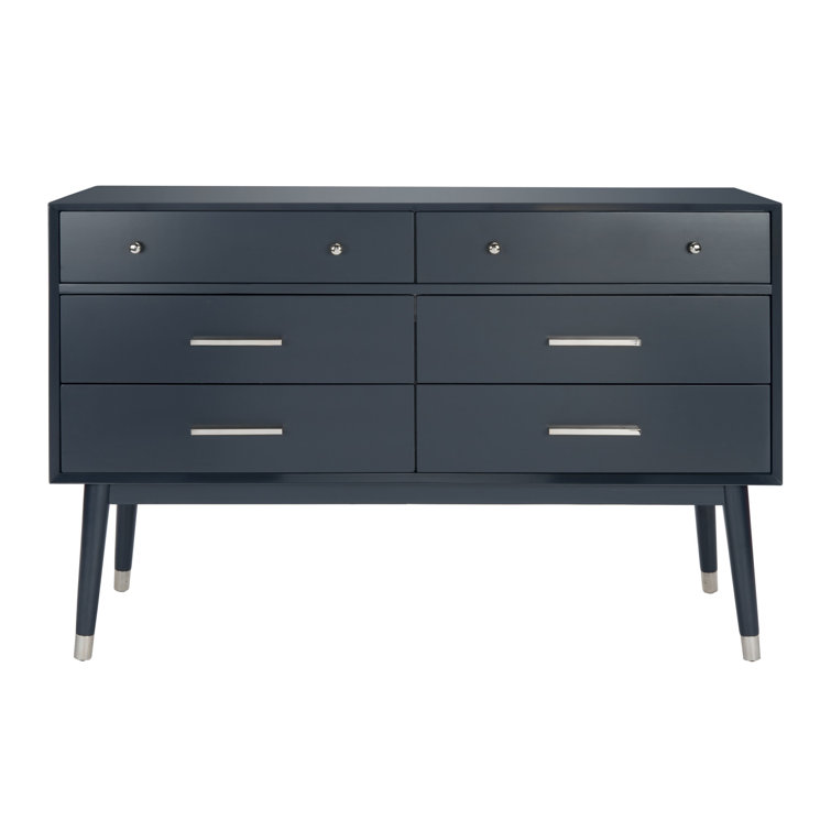 Navy and Silver Mid-Century Modern Double Dresser with Felt Lined Drawers