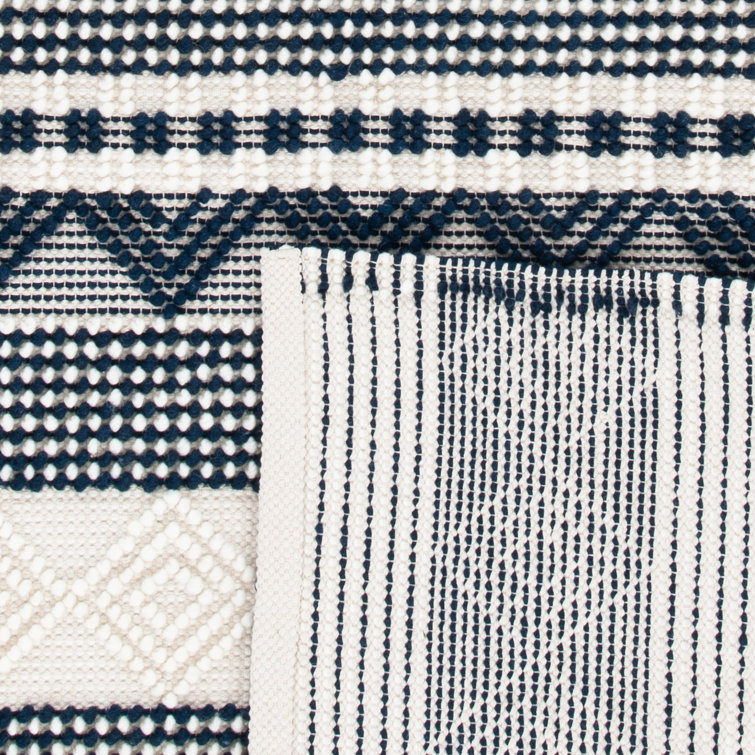 Hand-Tufted Navy and Ivory Wool 10' x 14' Area Rug