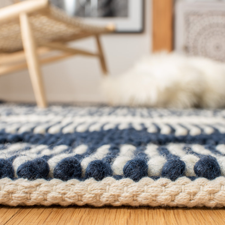 Hand-Tufted Navy and Ivory Wool 10' x 14' Area Rug